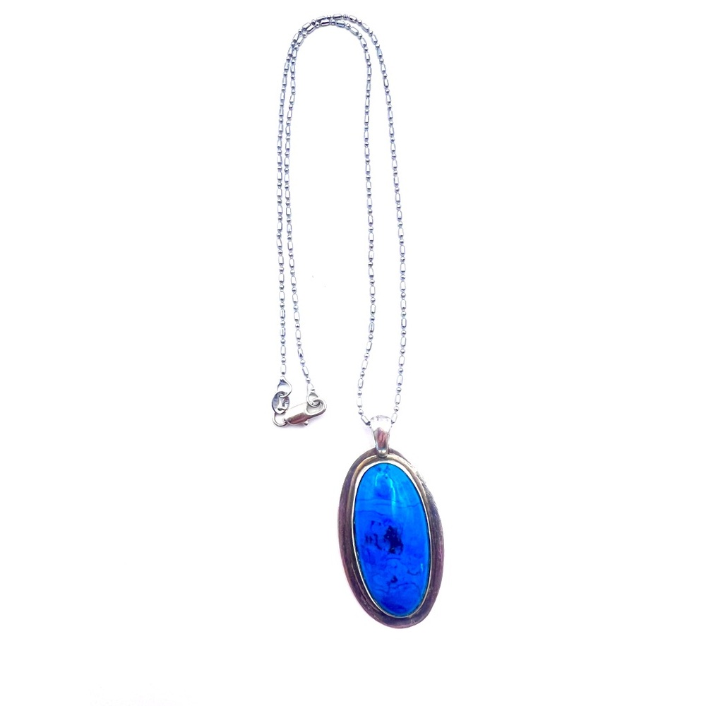 Sterling Silver 925 Blue Stone Pendant Necklace with 18KGP 21” Chain
